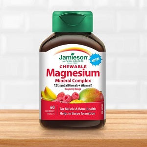 Jamieson Magnesium Mineral Complex, Raspberry Mango (60 Chewable Tablets)