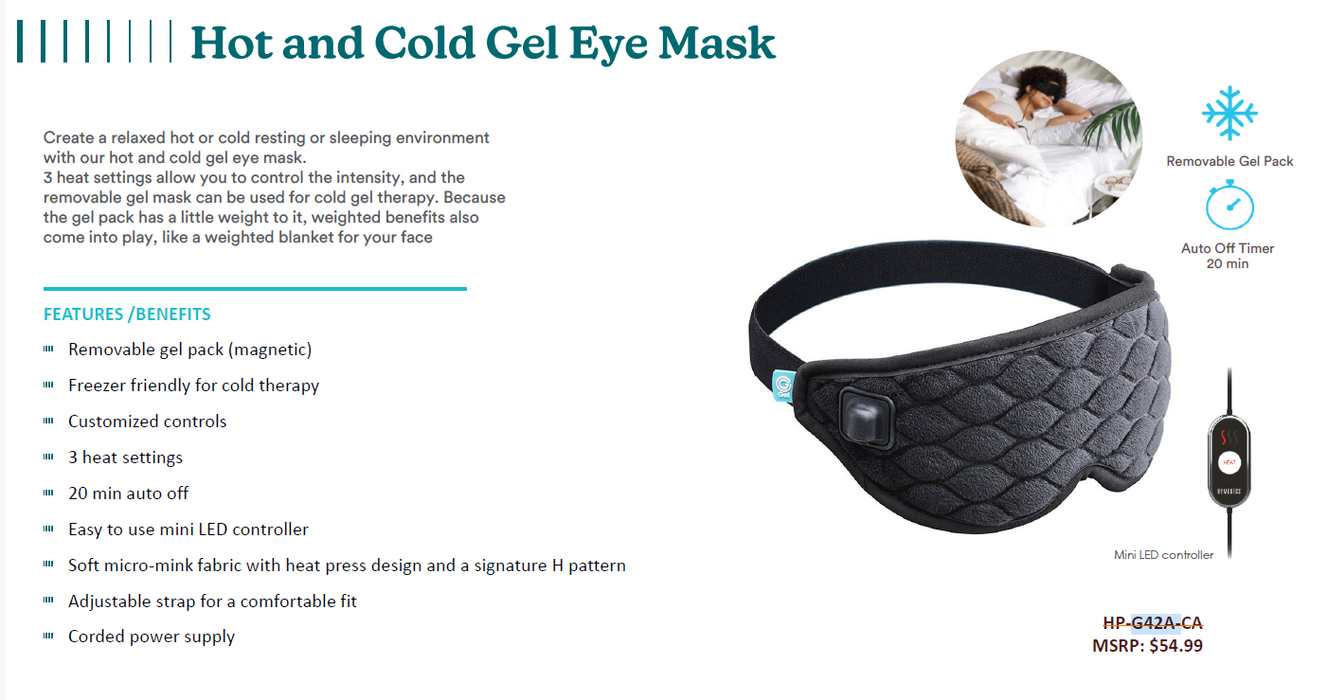 Hot Cold Gel Eye Mask, Corded for Heat