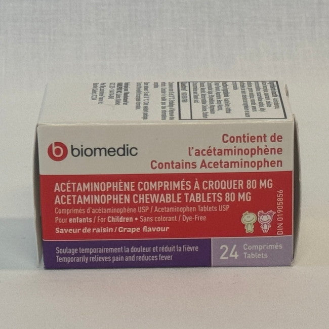 Biomedic Acetaminophen 80mg Children Chewable Tablets, Flavour Grape (24 Count)