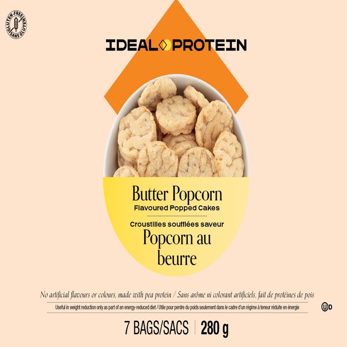 Ideal Protein, Butter Popcorn Flavored Popped Cakes, 7 Packet Bags