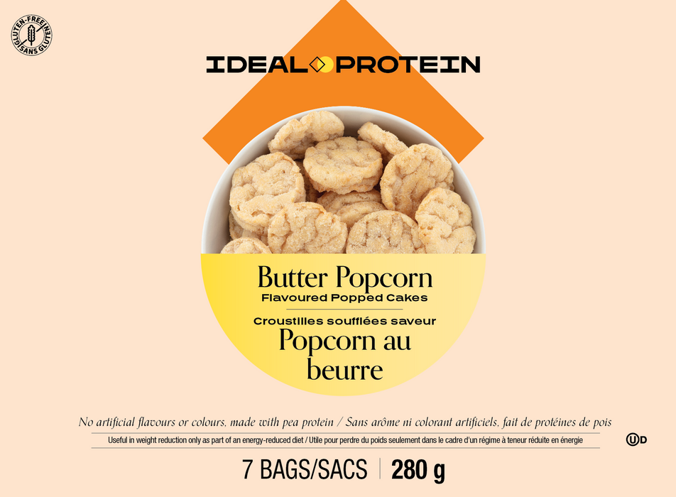 Ideal Protein, Butter Popcorn Flavored Popped Cakes, 7 Packet Bags