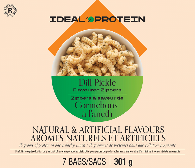 Ideal Protein, Dill Pickle Flavored Zippers, 7 Bags