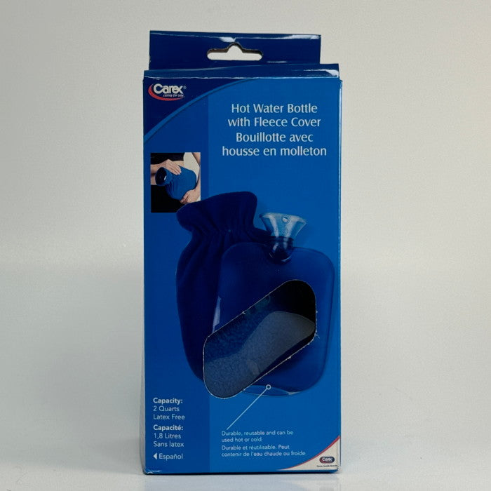 Hot Water Bottle Latex-Free Carex with Blue Fleece Cover