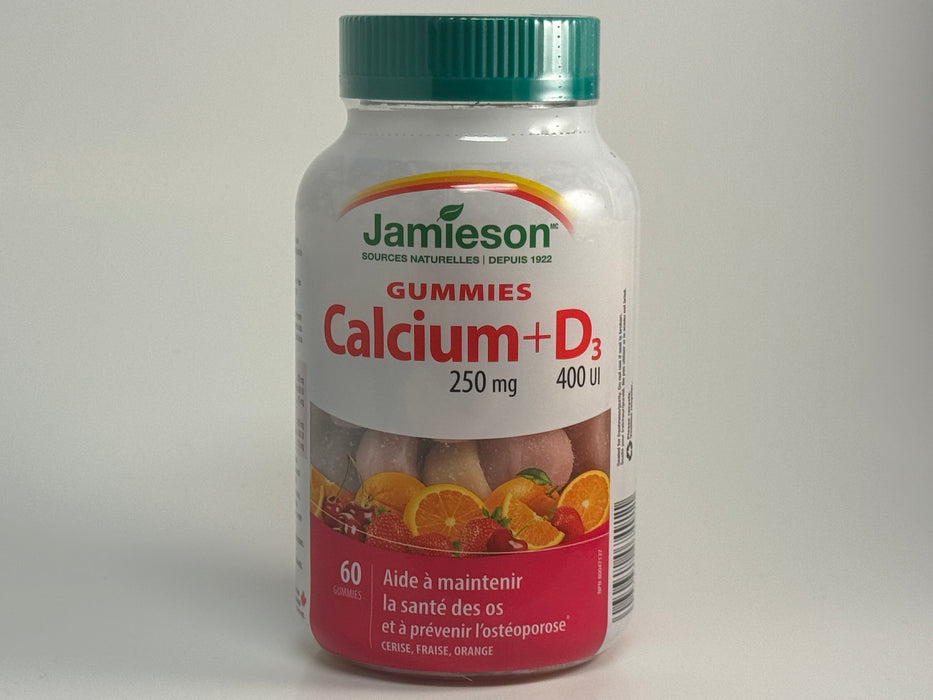 Jamieson Calcium Gummies 250mg + Vitamin D 400 IU - Cherry, Strawberry, Orange, 60 Count