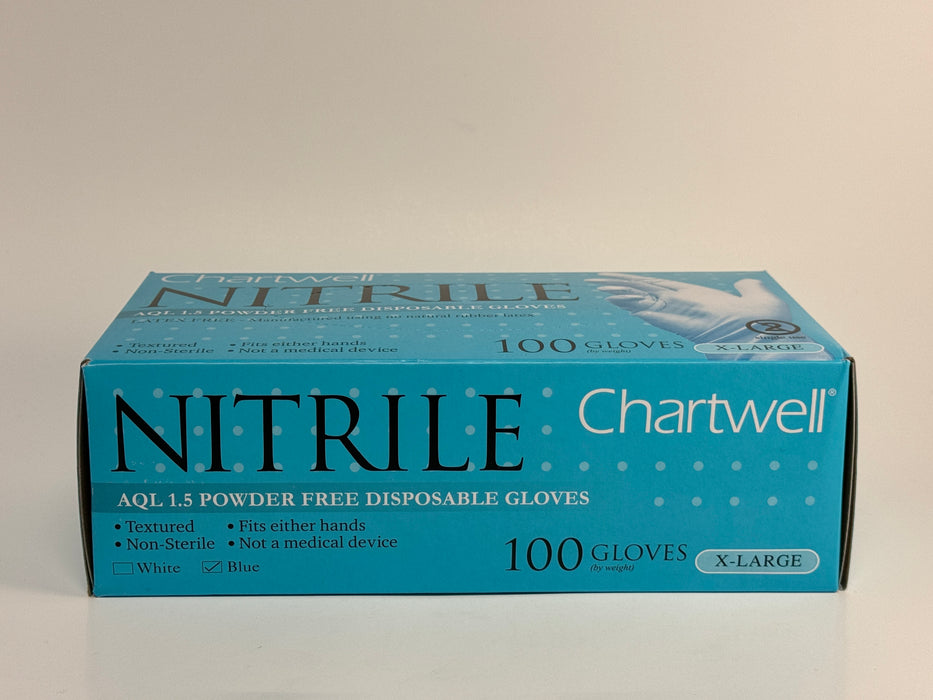 Various Sizes Of Blue Nitrile Gloves (Chartwell) - 100/Box