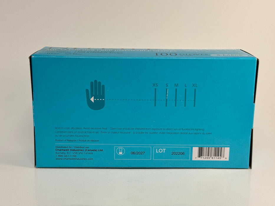 Various Sizes Of Blue Nitrile Gloves (Chartwell) - 100/Box