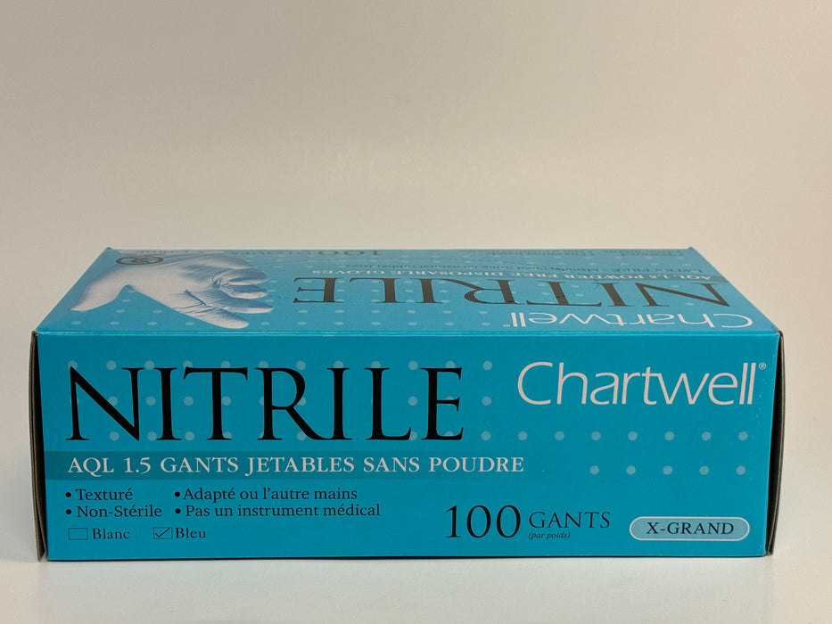 Various Sizes Of Blue Nitrile Gloves (Chartwell) - 100/Box