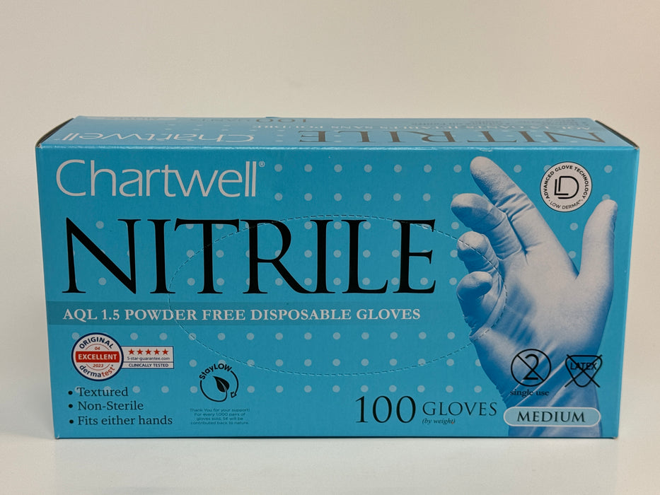 Various Sizes Of Blue Nitrile Gloves (Chartwell) - 100/Box