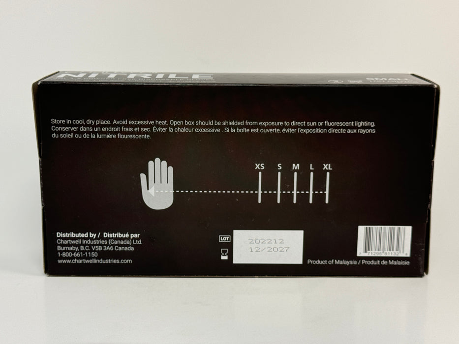 Small, Medium & Large Black Nitrile Gloves (Chartwell) - 100/Box