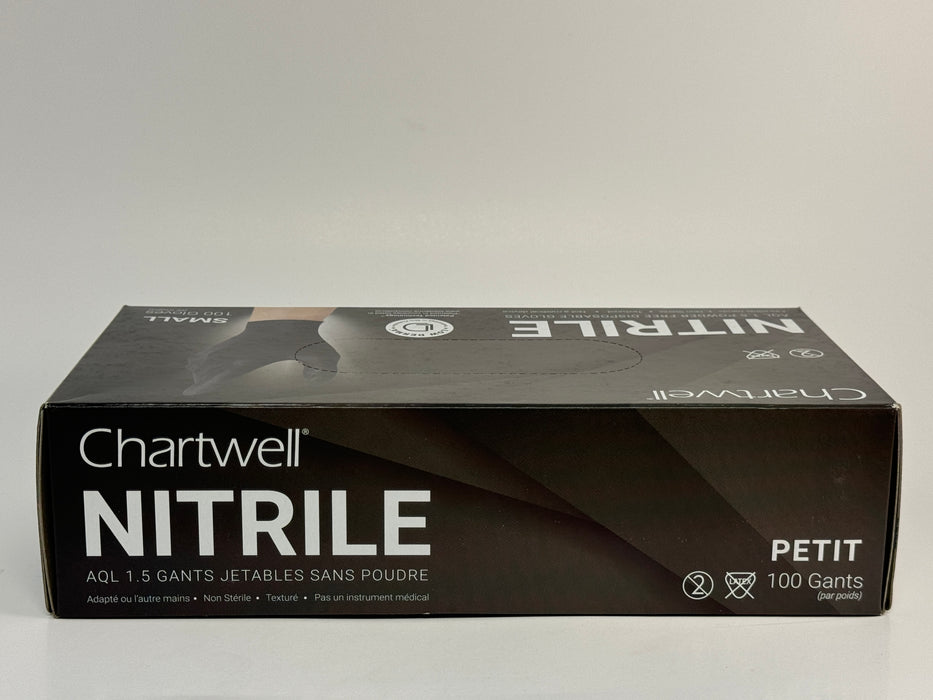 Small, Medium & Large Black Nitrile Gloves (Chartwell) - 100/Box