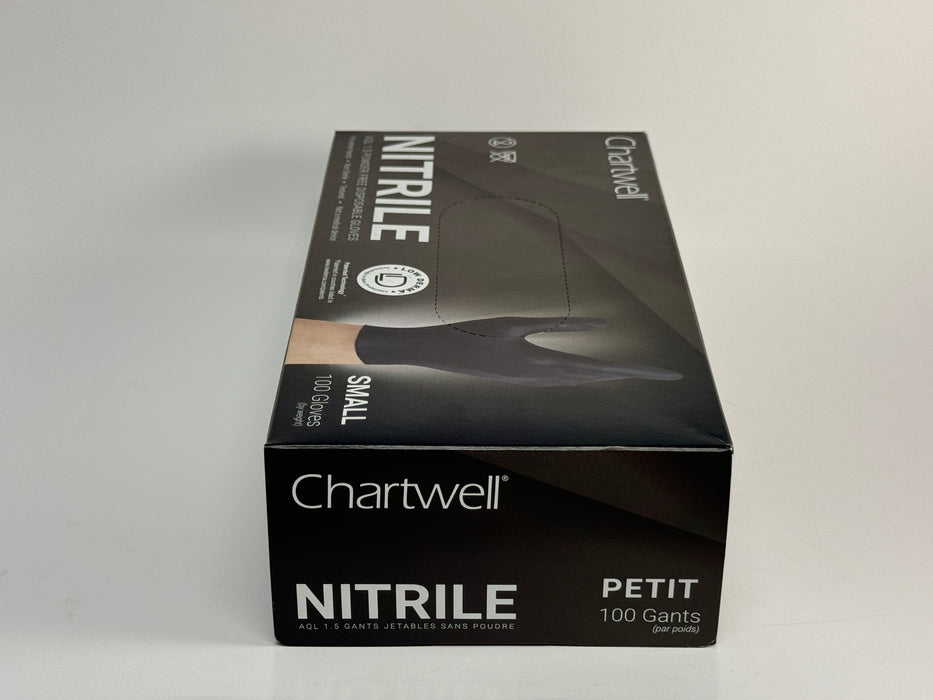 Small, Medium & Large Black Nitrile Gloves (Chartwell) - 100/Box