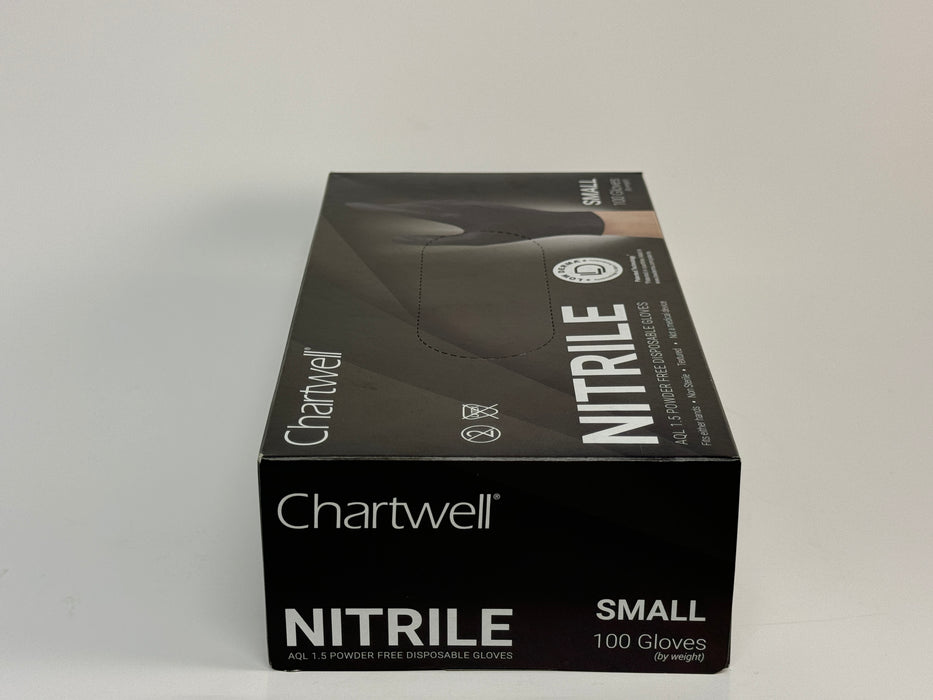 Small, Medium & Large Black Nitrile Gloves (Chartwell) - 100/Box