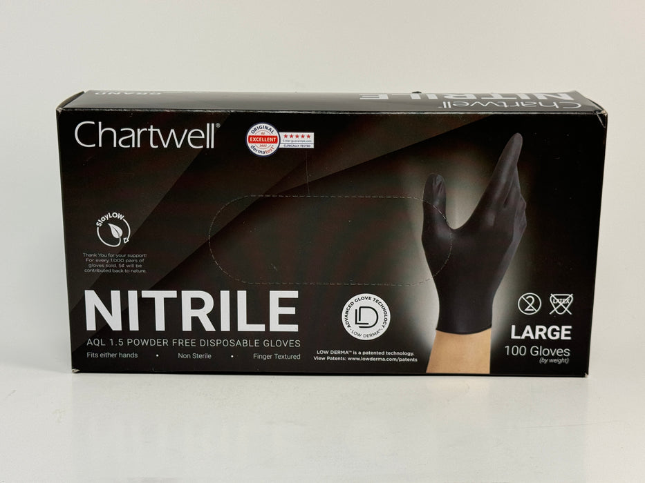 Small, Medium & Large Black Nitrile Gloves (Chartwell) - 100/Box