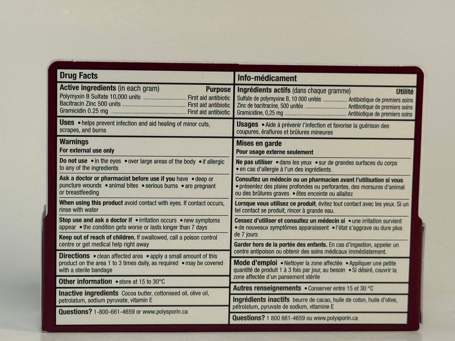 Polysporin Triple Antibiotic Ointment, Box Sizes Available 15g & 30g