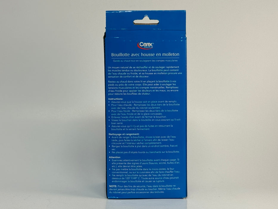 Hot Water Bottle Latex-Free Carex with Blue Fleece Cover