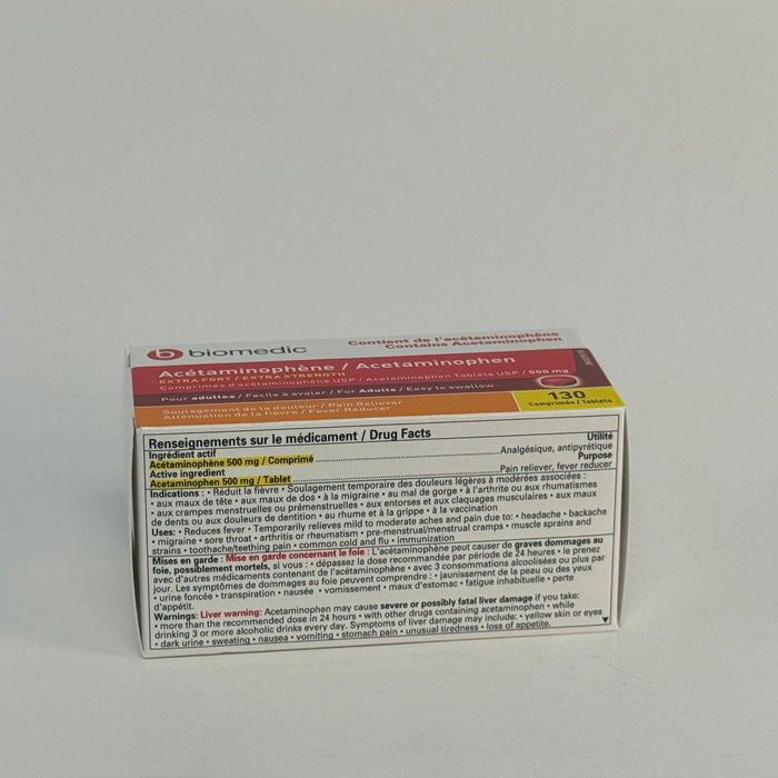 Biomedic Acetaminophen 500mg Extra Strength (130 Tablets)