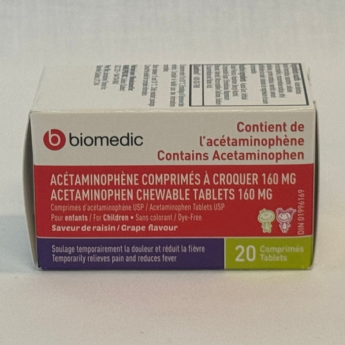 Biomedic Acetaminophen, 160mg Chewable Tablets for Children - Grape Flavor (20 Count)