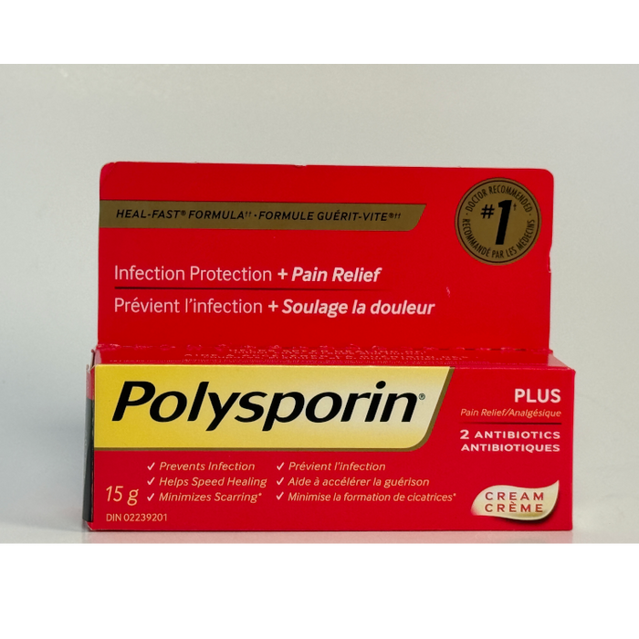 Polysporin Plus Cream, Infection Protection + Pain Relief - 15g & 30g Available