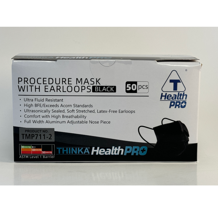 Procedure Face Mask Black Level 1 with Earloops (HealthPro, 50/BX)