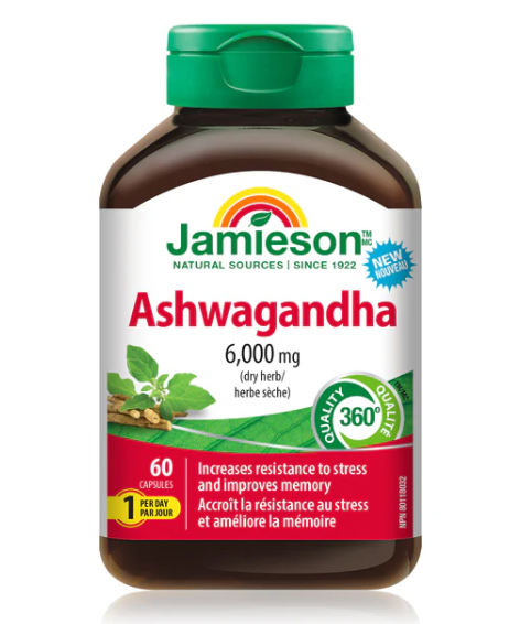 Jamieson Ashwagandha Capsules 6,000mg Stress & Memory Support, 60 Capsules