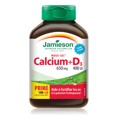 Jamieson, Calcium 650mg with Vitamin D 400IU (100 + 20 Tablets)