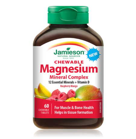 Jamieson Magnesium Mineral Complex, Raspberry Mango (60 Chewable Tablets)