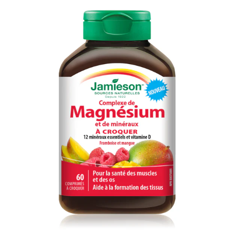 Jamieson Magnesium Mineral Complex, Raspberry Mango (60 Chewable Tablets)