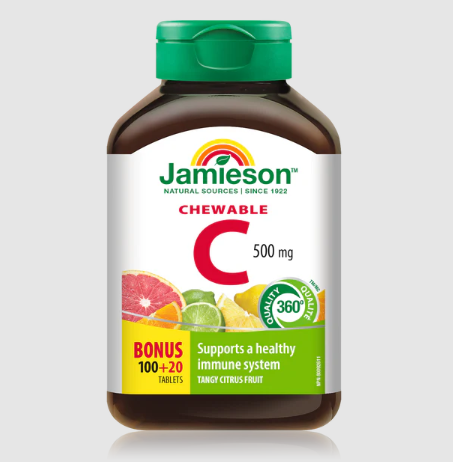 Jamieson Vitamin C 500 mg, Citrus Bonus (100 + 20 Chewable Tablets)