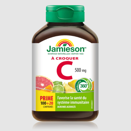 Jamieson Vitamin C 500 mg, Citrus Bonus (100 + 20 Chewable Tablets)