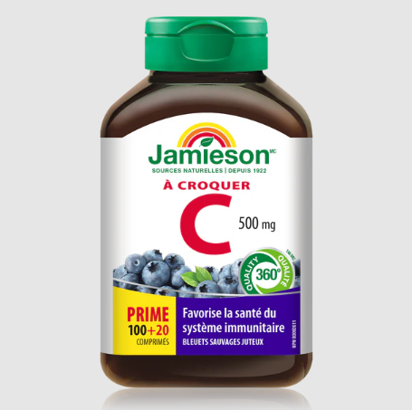 Jamieson Vitamin C 500 mg, Blueberry Flavour (100 + 20 Chewable Tablets)