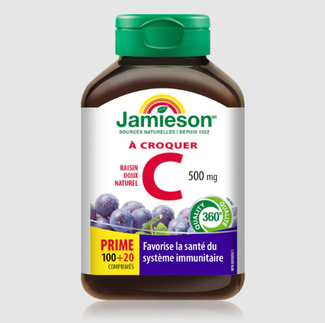 Jamieson Vitamin C 500 mg, Grape Flavour (100 + 20 Chewable Tablets)