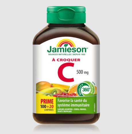 Jamieson Vitamin C 500mg, Mixed Fruit (100 + 20 Chewable Tablets)