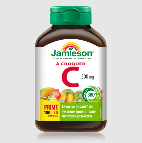 Jamieson Vitamin C 500 mg, Tropical Juice (100 + 20 Chewable Tablets)