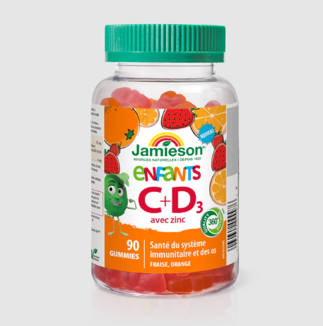 Jamieson Vitamin C, D with Zinc Flavoured Gummies For Kids - Strawberry, Orange (90's)