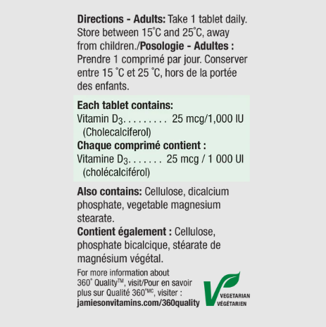 Jamieson Vitamin D 1000 IU 25 mcg (100 Tablets)