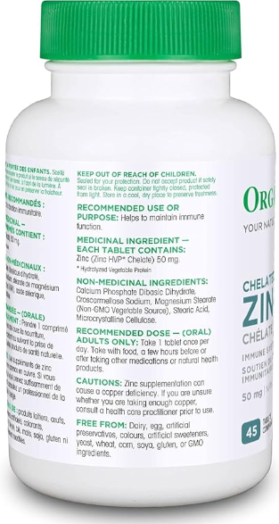 Organika Zinc Chelated 50mg, 45 Tablets