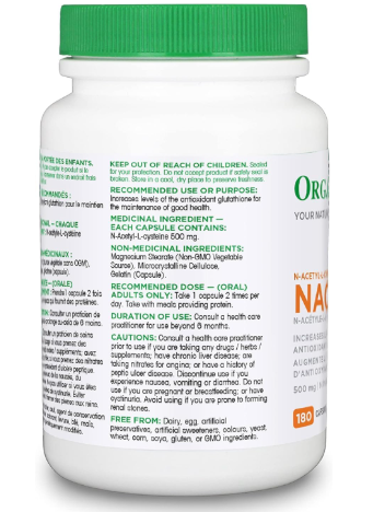 Organika NAC N-Acetyl L-Cysteine 500mg, 90 Capsules