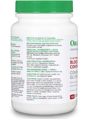 Organika Blood Sugar Control 500mg, 120 Vegetarian Capsules