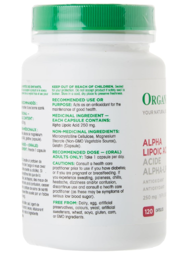 Organika Alpha Lipoic Acid 250mg, 120 Capsules