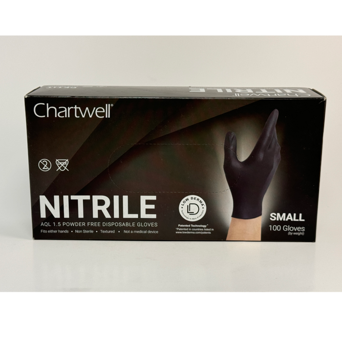 Small, Medium & Large Black Nitrile Gloves (Chartwell) - 100/Box