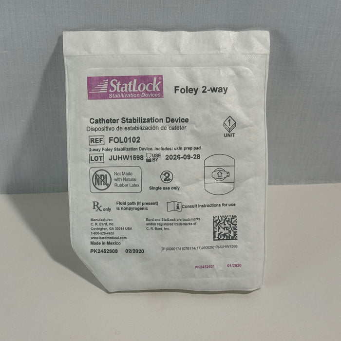 Statlock - Catheter Stabilization Device, Foley 2-Way, FOL0102, Includes Skin Prep Pad