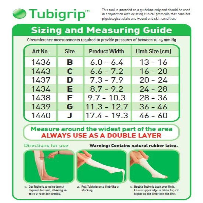 Tubigrip Bandages - Various Widths Available A,B,C,D,E,F,G,J, 10 Meter Lengths