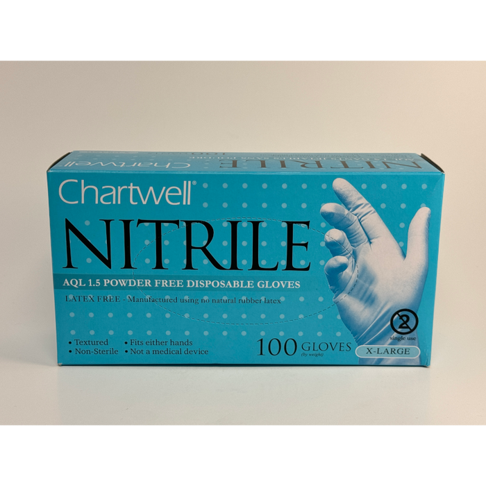 Various Sizes Of Blue Nitrile Gloves (Chartwell) - 100/Box